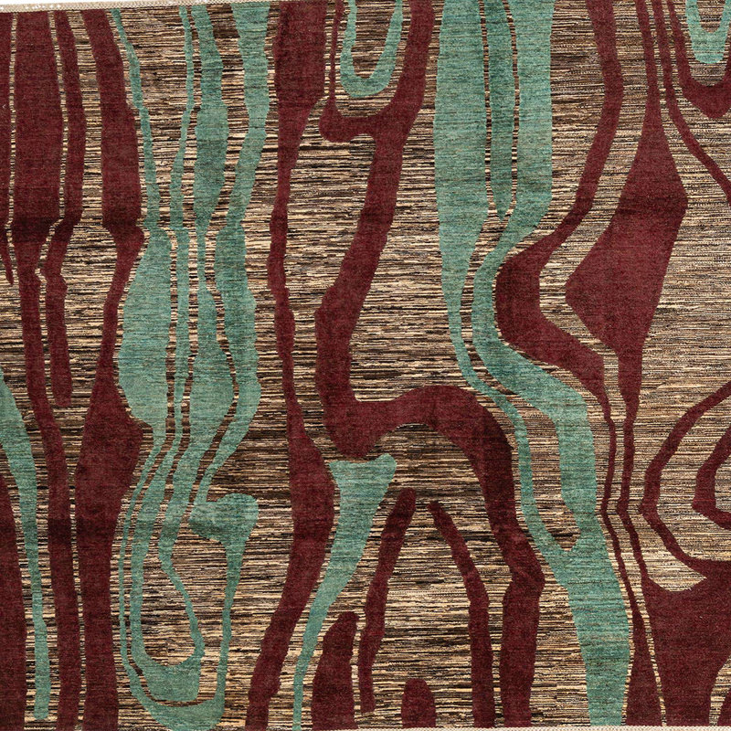 Tapis bleu sarcelle / brun Monyette, Carré 5 pi