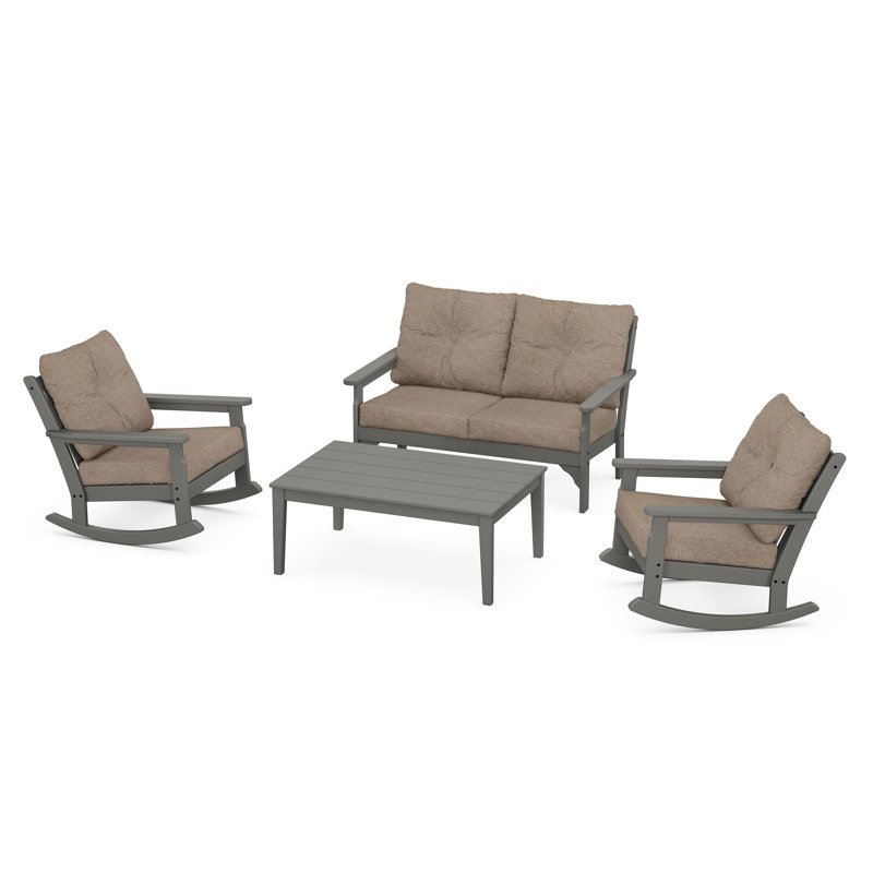 Ensemble de chaises berçantes 4 pièces Vineyard, Gris ardoise, Toile de jute épices