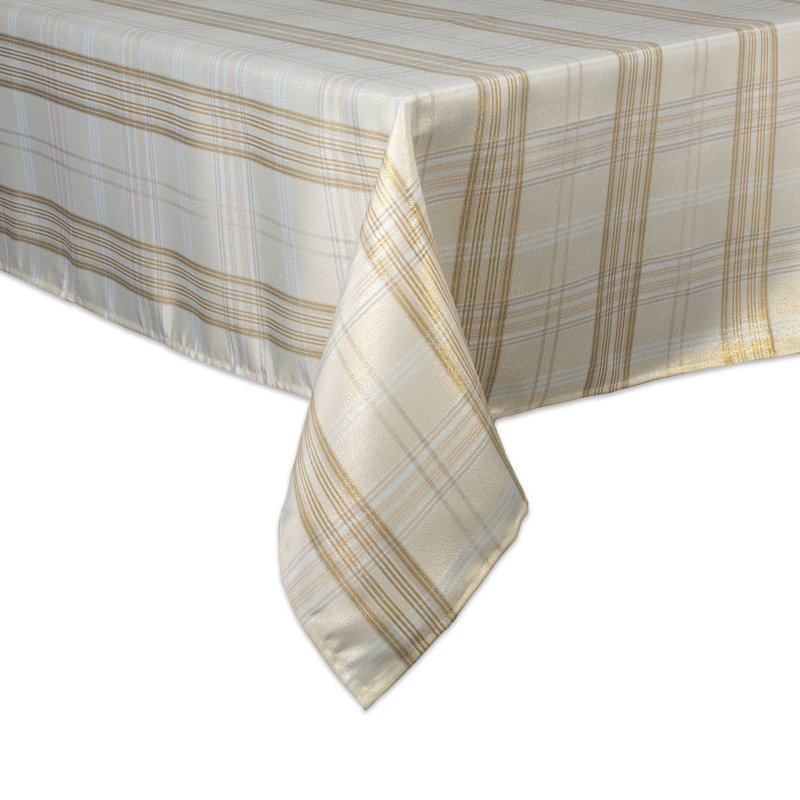 Trotwood Plaid Tablecloth, 52" L x 52" W, Silver/Gold