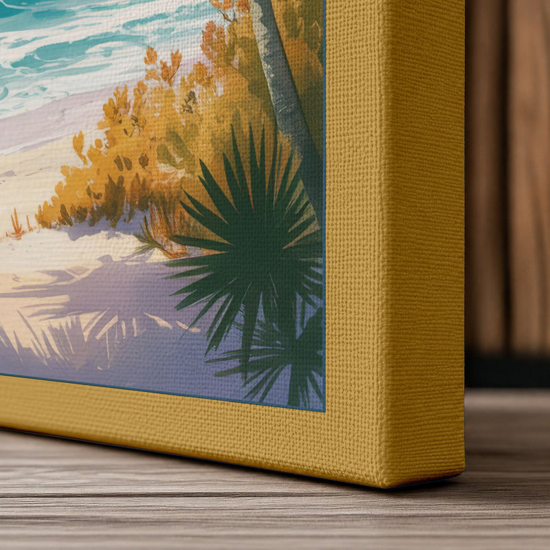 Palms Framing Paradise Coastal 1 Piece Wrapped Canvas Wall Art, 36x24 - 91.4 x 61.0 cm, Ochre Border