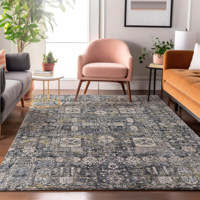 Premium Machine Washable Cerrito Charcoal Rug, Rectangle 9' x 12'