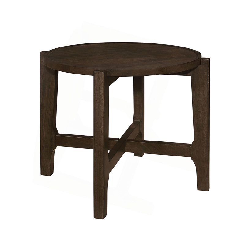 Table de bout ronde en bois massif brun foncé