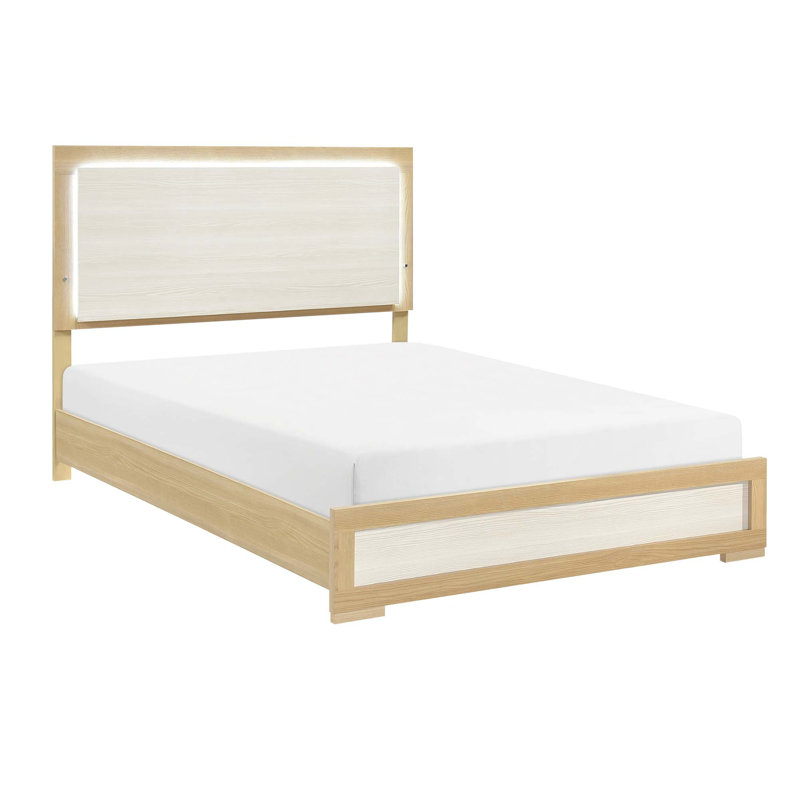 Lit moderne en bois d'ingénierie avec tête de lit DEL