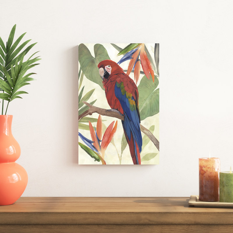 Composition de perroquet tropical II, H 18 po x l 12 po x P 1,25 po, Non, Toile tendue