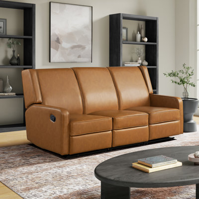Keough 79.9" Manual Reclining Sofa Soft Modern Track Arm Pocket Coil Comfort Toolless Assembly Vegan Leather Fabric by Latitude Run