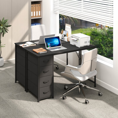  Bureau d'ordinateur noir 47,2 po avec 4 tiroirs en tissu, bureau d'écriture moderne pour bureau à domicile, bureau multi-fonctions