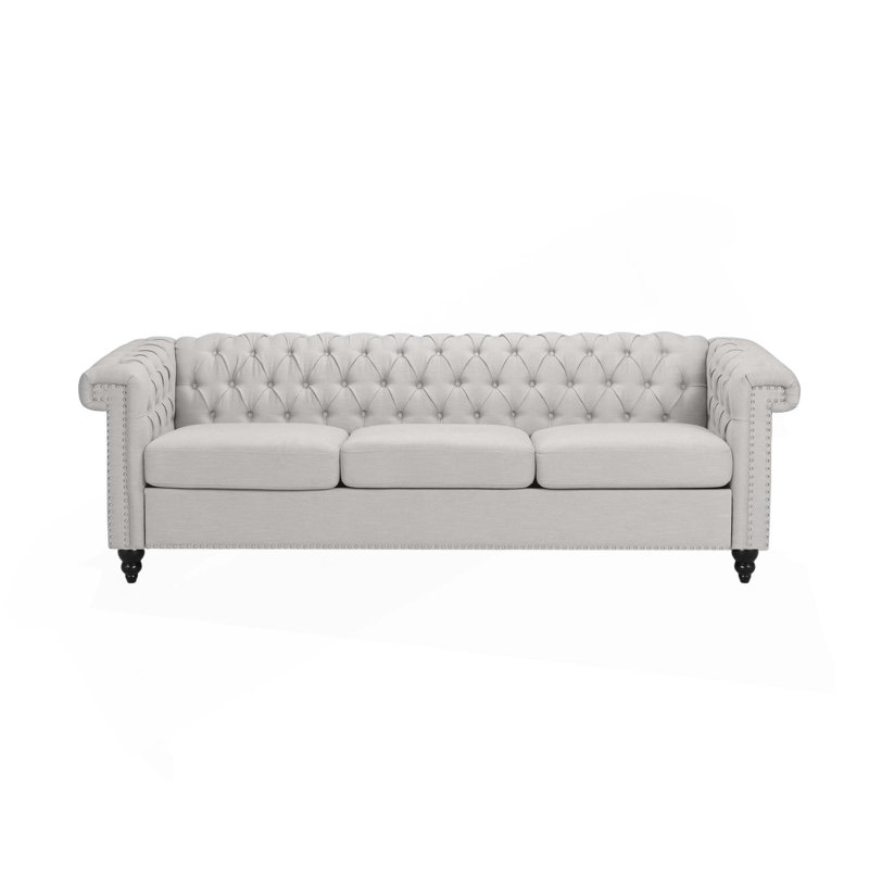 Marcel Rolled Arm Chesterfield Sofa, Gray Fabric 1