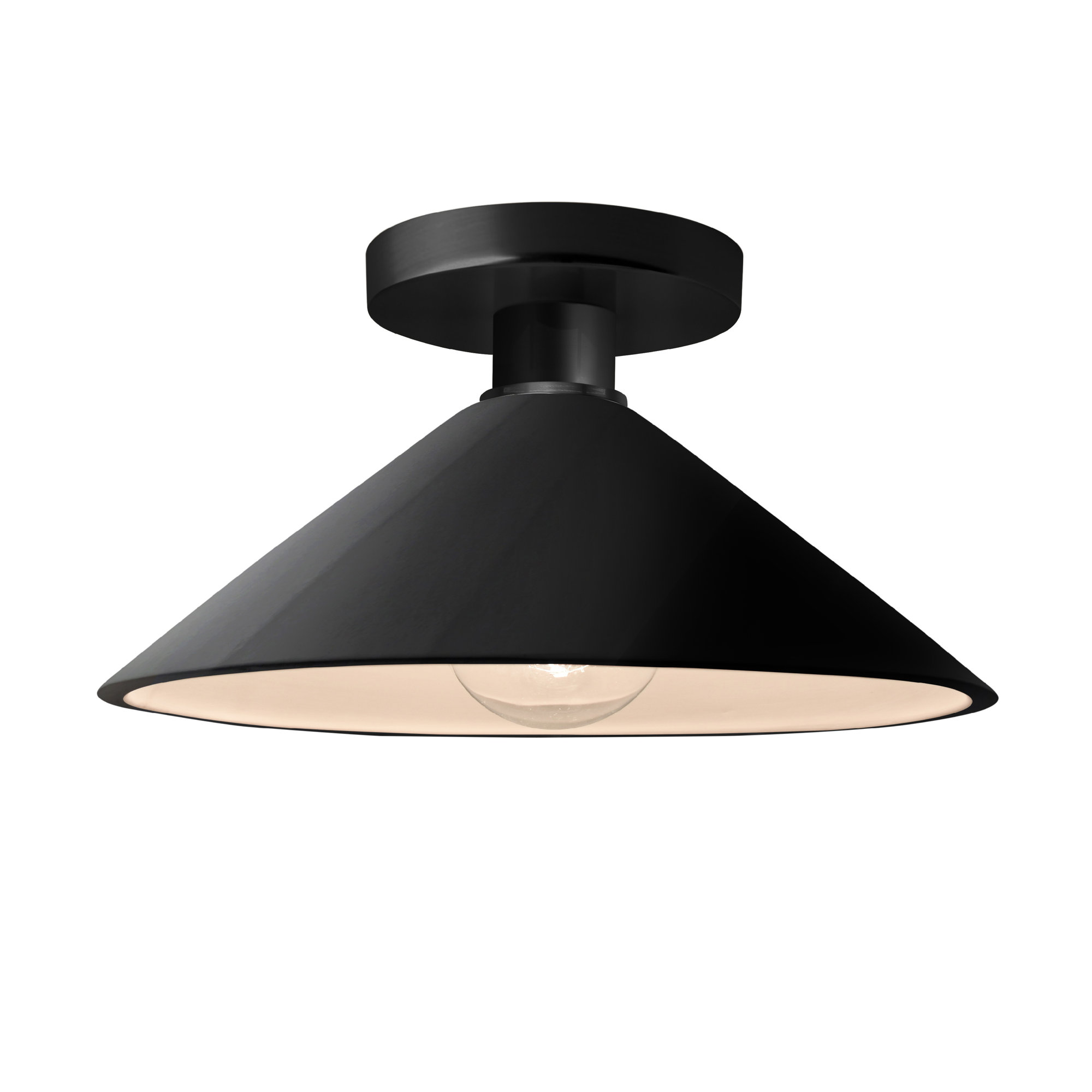 Single Light Ceramic Semi Flush Mount, Incandescent (Not Included), Matte Black, Gloss Black