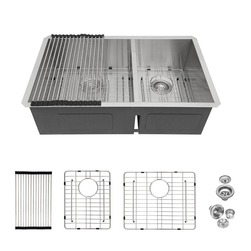 Évier de cuisine à double cuve encastrable 36 po x 19 po x 10 po - calibre 16 avec deux cuves profondes de 10 po