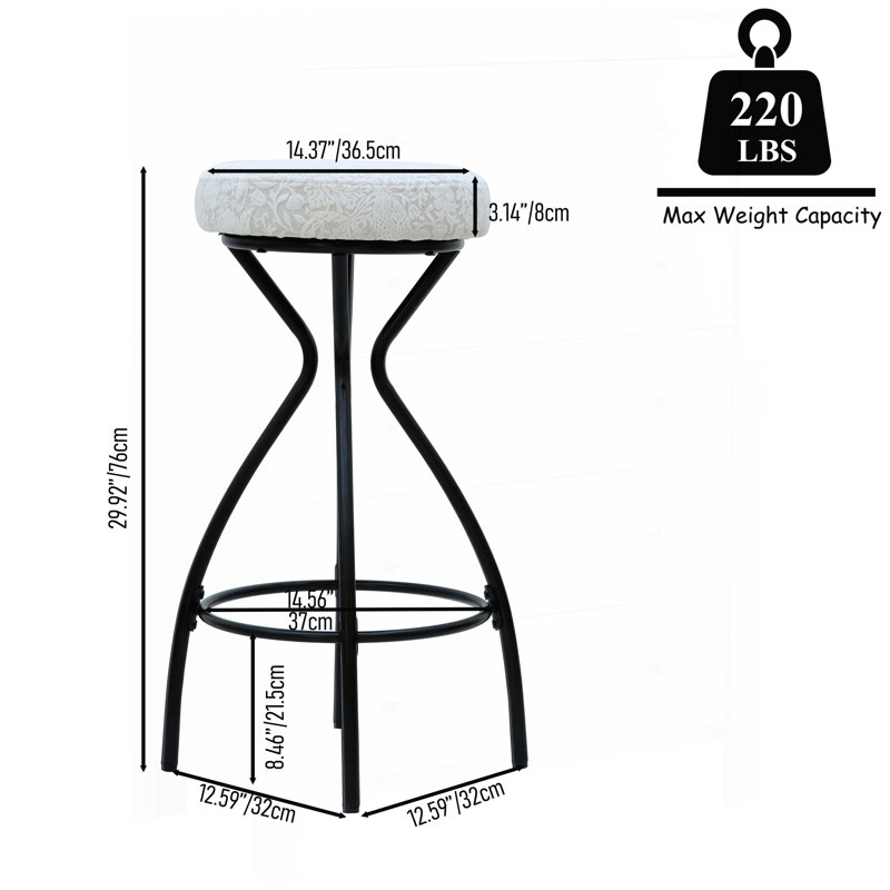 29'' Floral Print Counter Height Bar Stool with Footrest, Set of 2, Upholstered Round Barstools for Kitchen and Dining Room