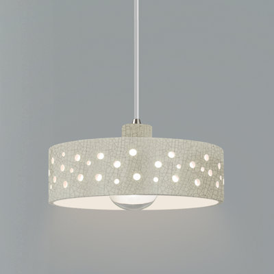 Perforated Dish 1-Light Pendant - White Crackle - Brushed Nickel - Replaceable Bulb - White Cord