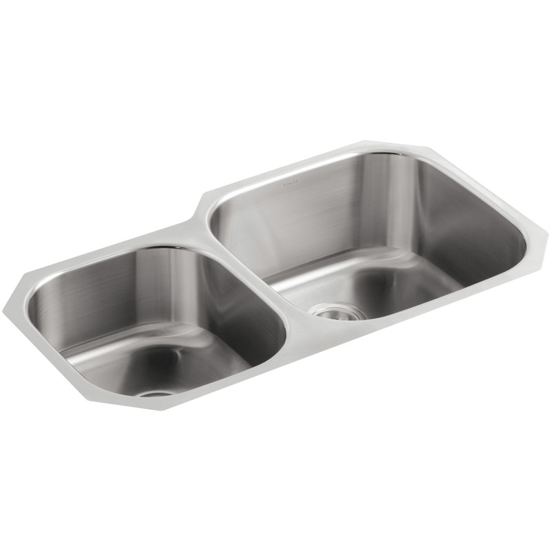 Évier de cuisine à double cuve sous-dessous à double cuve l 31-1/2 po x l 20-7/8 po x p 7-5/8 po avec bol moyen à droite Undertone