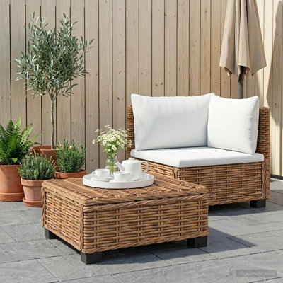  Rattan Lounge Set with Cushions GENDT 2 Piece Natural Rattan Patio Foam