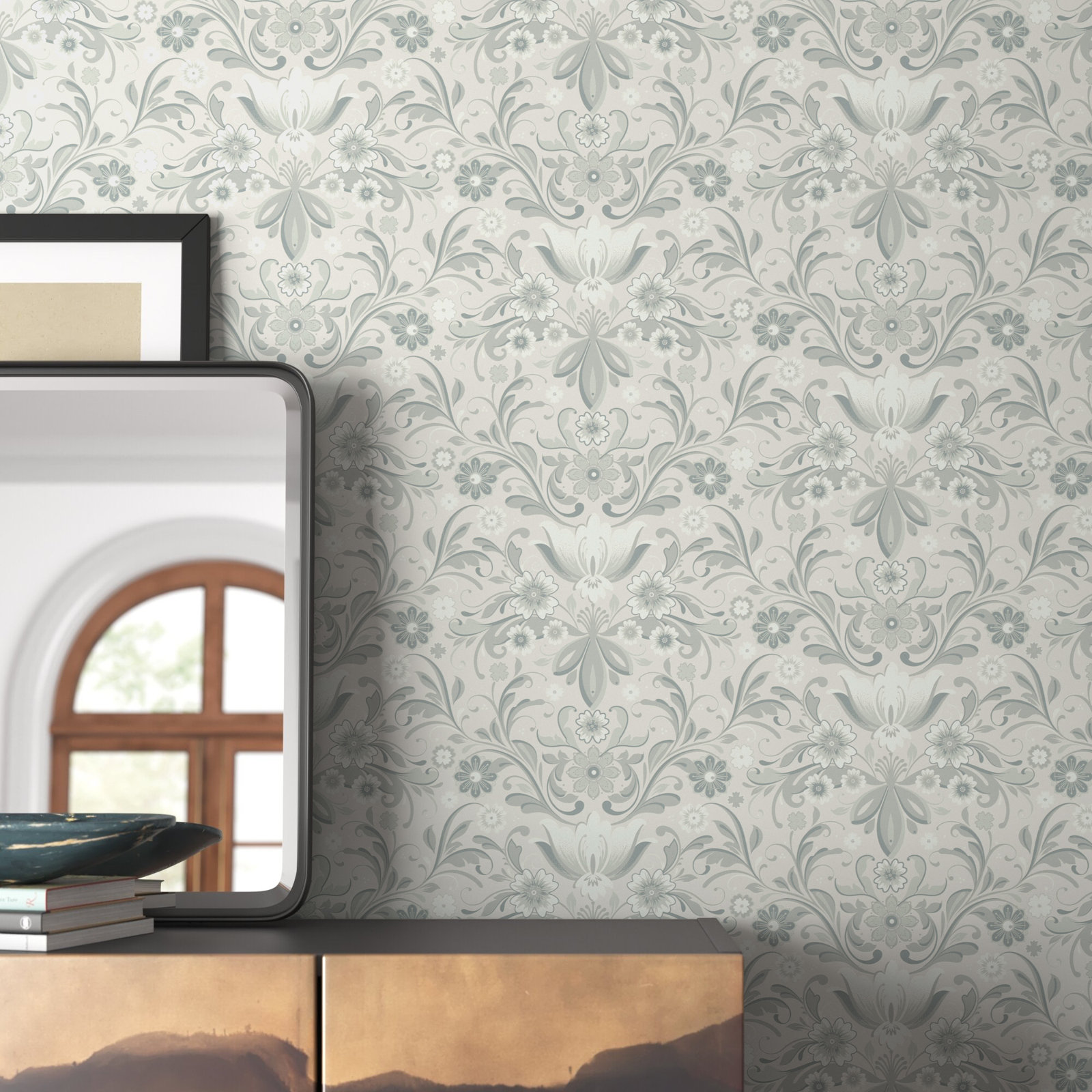 Toddy Floral Wallpaper, Light Gray