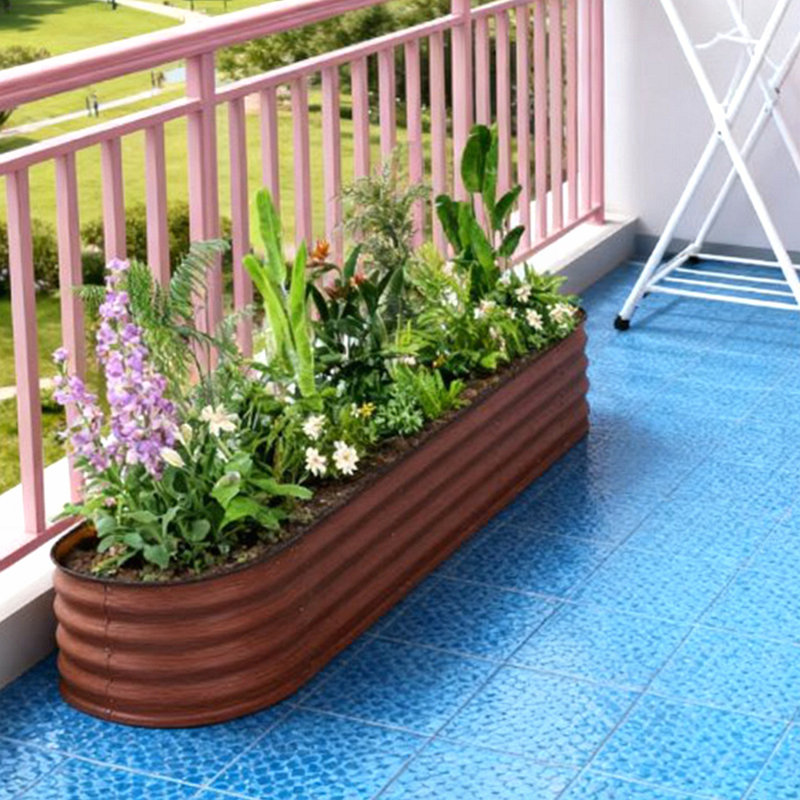 Galvanized Metal Planter Box Raised Garden Bed with Safety Edging and Self-Draining Design for Versatile Outdoor Planting