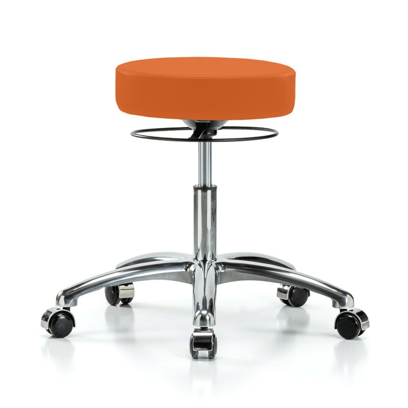 Tabouret réglable en hauteur PERCH Stella |  Hauteur du bureau: 18,5 à 24 po, Vinyl Orange Kist, Chrome