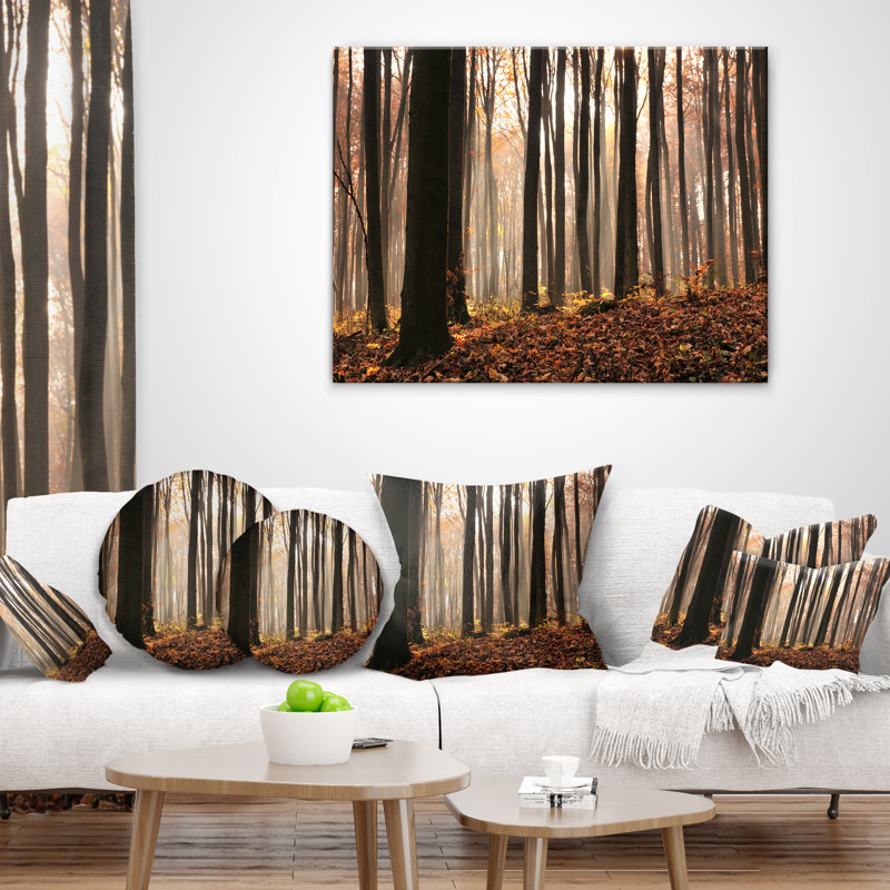 Coussin d’automne en bois épais de forêt foncé, 16 po x 1 po, Coussin décoratif