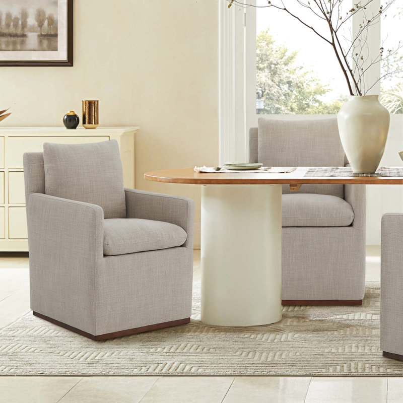 Bobbi 23.23" W Stain Resistant Armchair with Casters, Effie Flax Performance Linen