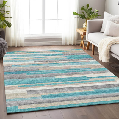 Premium Machine Washable Prisco Teal Rug
