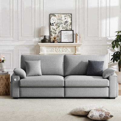Wide 2-Seat Fabric Sofa with Dual Armrest Storage, USB & Type-C Fast Charging Ports