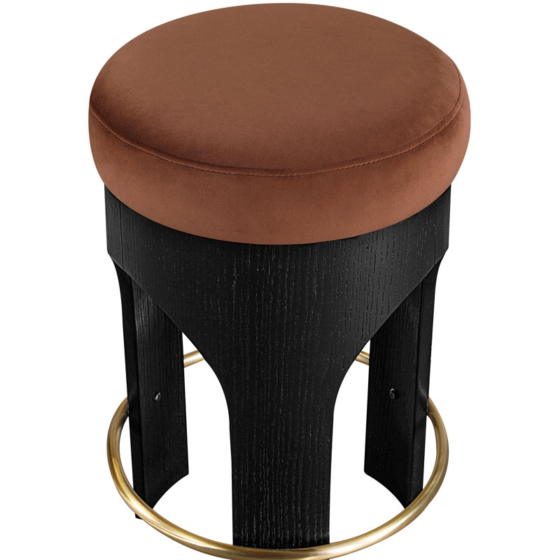 Tabouret de comptoir rembourré en velours Bocceli, Noir, Velours cognac