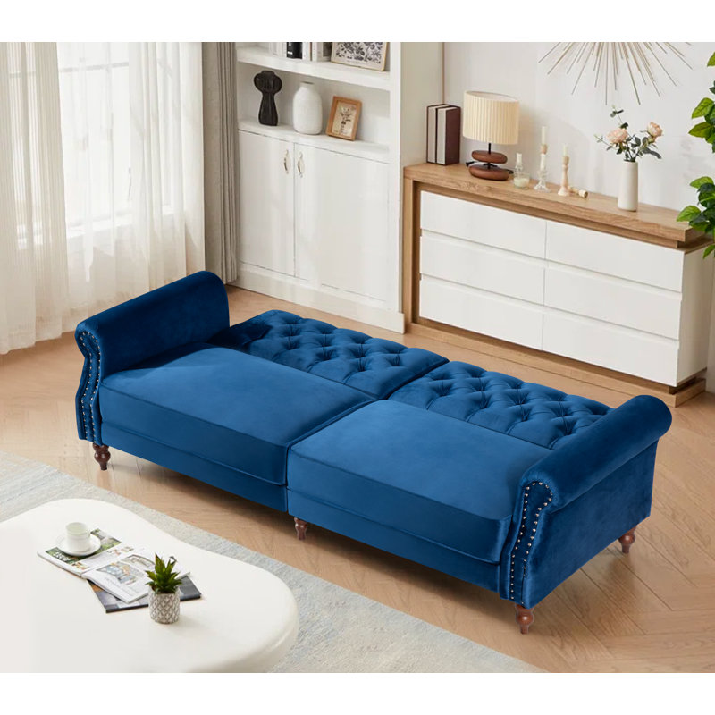 Hanika 87.8'' Velvet Sofa, Blue