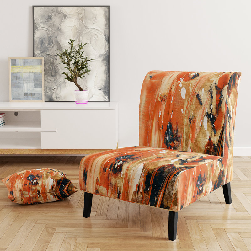 Fauteuil de chambre moderne rembourré en velours Brechta Vibrant Curve Design II, Orange