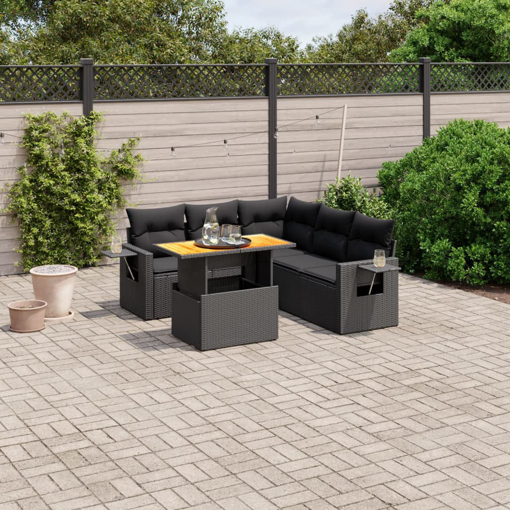 Vidaxl 6-Tlg. Garten-Sofagarnitur Mit Kissen Schwarz Poly Rattan