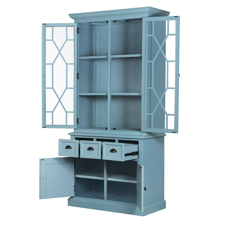 Cabinet bleu / Credenzas 39,4 x 18 x 83 po - Nouveau style français moderne et Grace 45%, 35% bois massif, 10% verre, placage