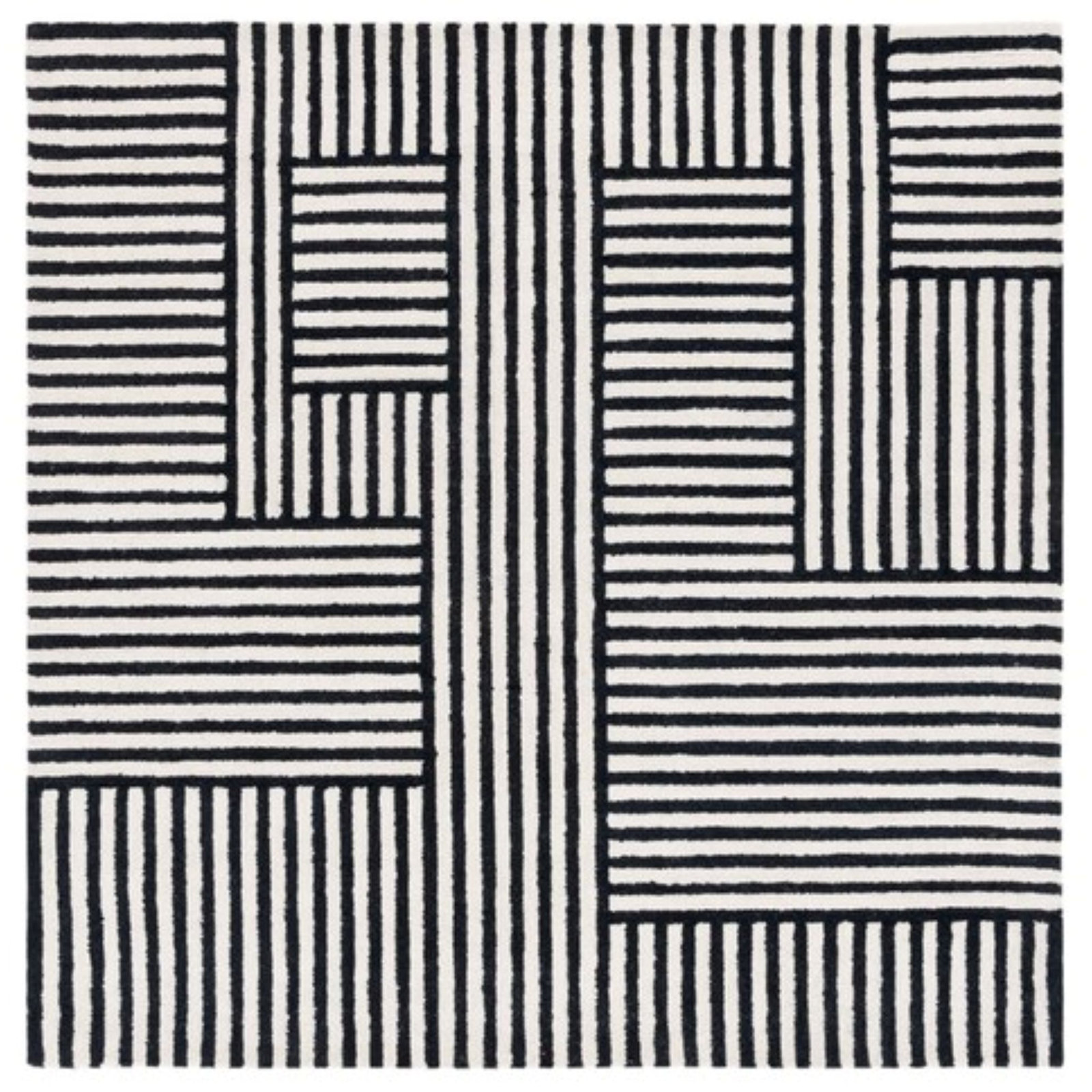 Elsbeth Ivory Black Hand-Tufted Geometric Wool Rug, Square 6'