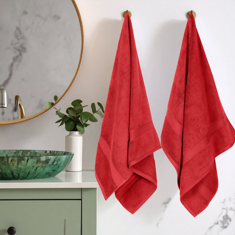 800 GSM Certified Egyptian Cotton Bath Towel Set (Set of 2), Red