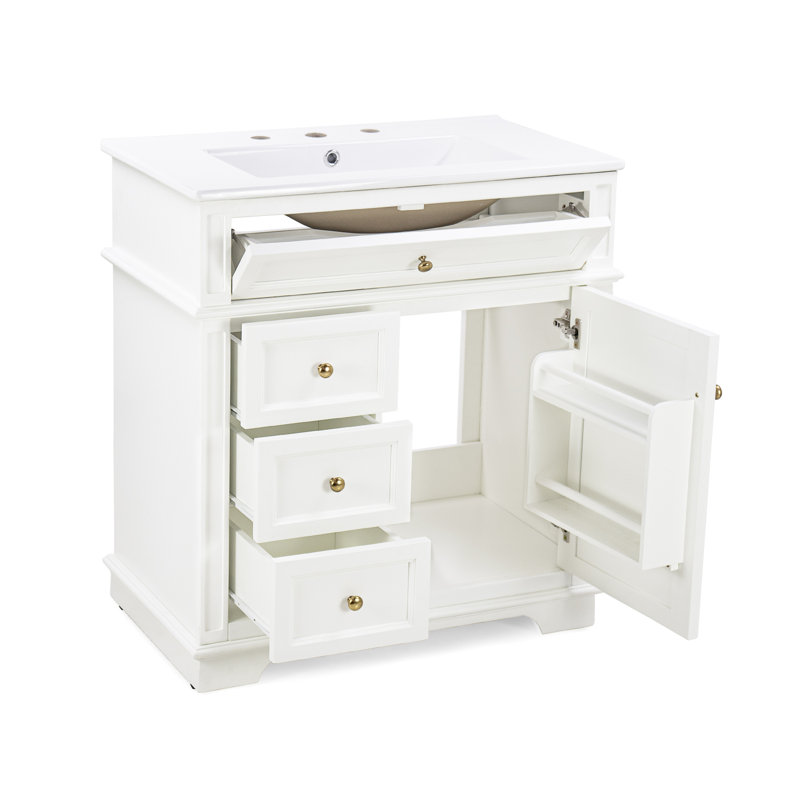 30 meubles de salle de bain avec lavabo, tiroirs de rangement, moderne, Blanc
