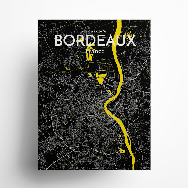 Bordeaux City Map in Times 1 Piece Wall Art, 24cm H x 18cm W x 0.05cm D