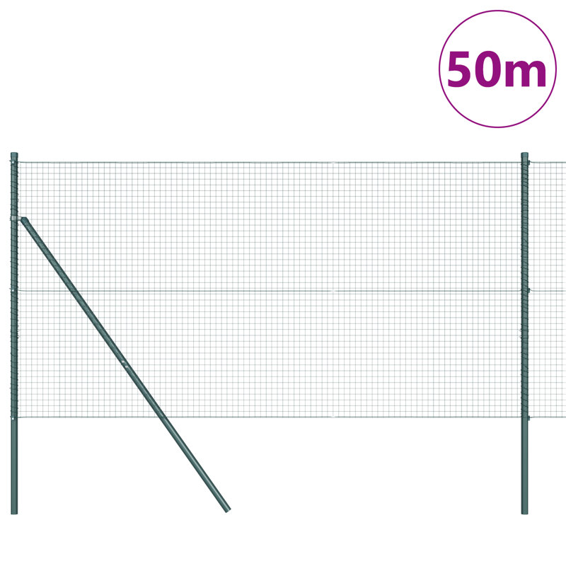 Welded Wire Fence With 7 Posts Steel, Green, 120cm H x 5000cm W