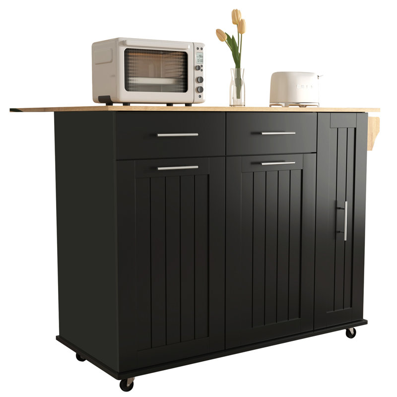 Kitchen Island with Drop Leaf, Kitchen Storage Cart with 3 Tier Pull Out Cabinet Organizer, Internal Storage Rack, Rolling Kitchen Cart on Wheels with Towel Rack, 2 Drawers, for Kitchen
