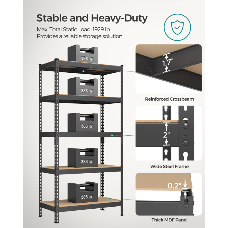 Adjustable Shelving Unit, 70.9" H x 35.4" W x 17.7" D, Black