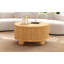 Table basse ronde cannelée avec rangement, bois massif de pin, porte coulissante, naturel, 31,8 po