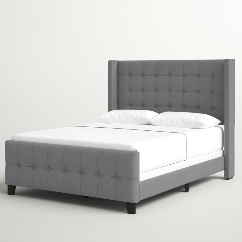 Lit tapissier standard à profil bas Laverriere, Grand, Gris
