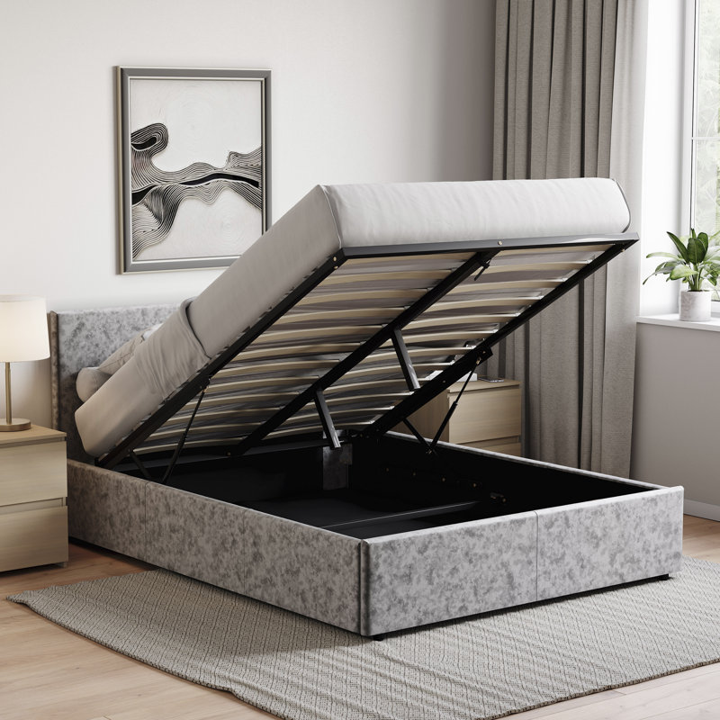 Enya Upholstered Ottoman Bed, UKFR Certified, Silver, Double (4'7)
