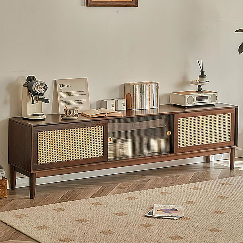 78.74" Nut-brown Solid Wood+Rattan+Glass TVStands, 70.87", Brun noisette