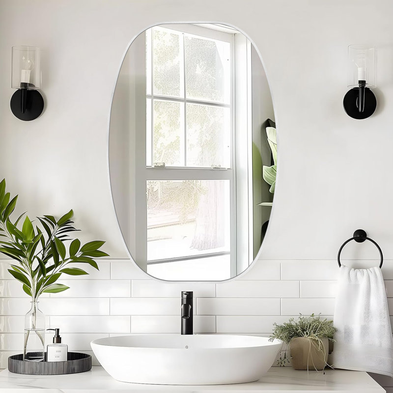 Miroir de salle de bain ovale, Argent argent, H 30 po x l 20 po