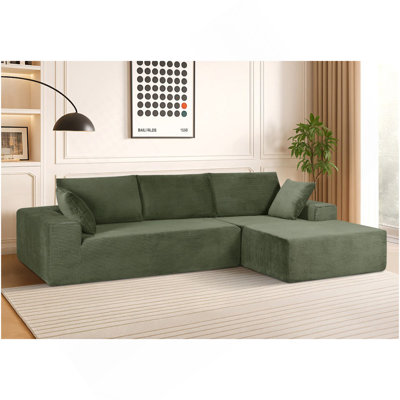 Cozyform Convertible Sectional Sofa In Soft Corduroy, Modern Comfy Couch With Full Foam Cushioning, Cozy Sleeper Sectional For Living Room, Bedroom, No Assembly Required, Dark Green - Right Facing