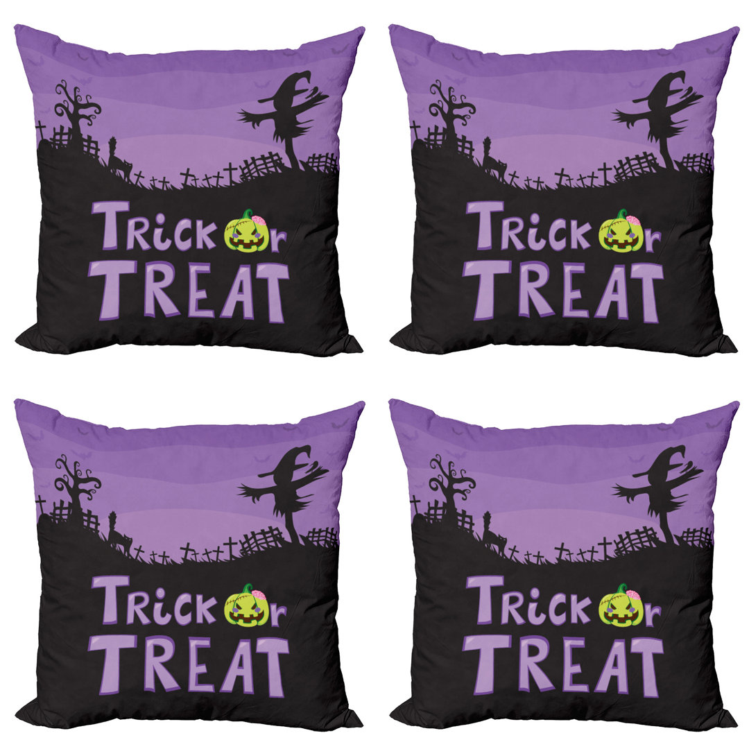 Dekokissen Kissenbezug, Halloween Trick or Treat, Vogelscheuche, Violett Anthrazit grau