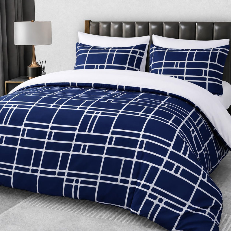 Microfibre Geometric Shapes Duvet Cover, Blue Geometric Shapes