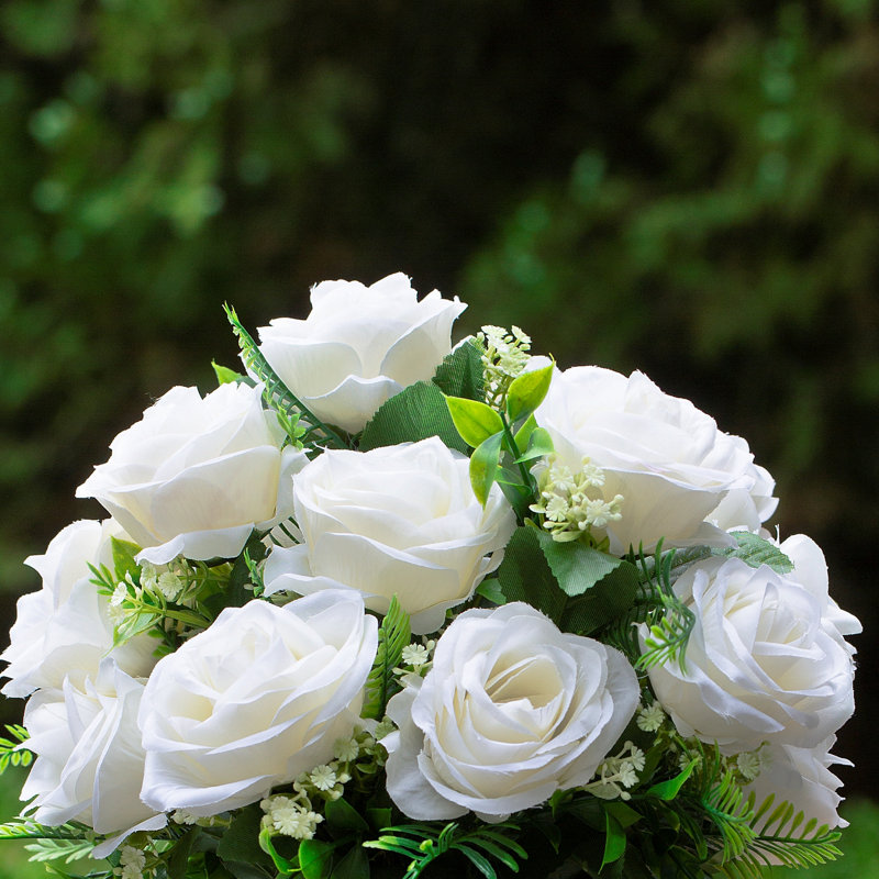 Silk Rose Arrangement in Vase, Cream