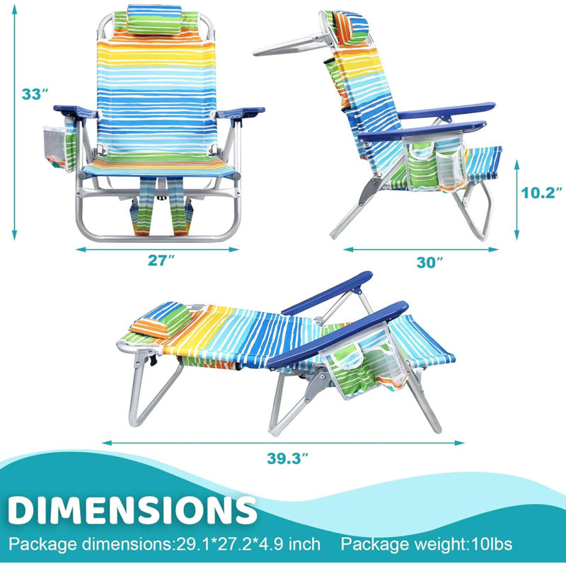 Backpack Beach Chairs For Adults,1/2 Pack Folding Heavy Duty Camping Chair With Large Pockets And Cup Holder,Adjustable High Lounge Towel Rack Outdoor,Travel