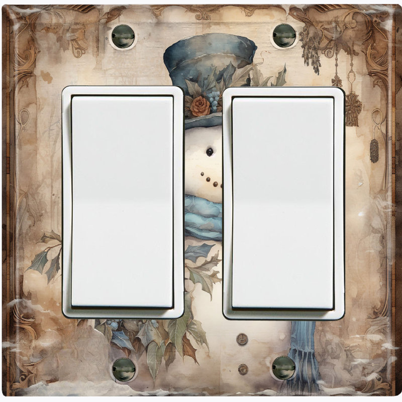 Christmas Festive Snow Man Flower Blue 2 - Gang Toggle Light Switch Standard Wall Plate