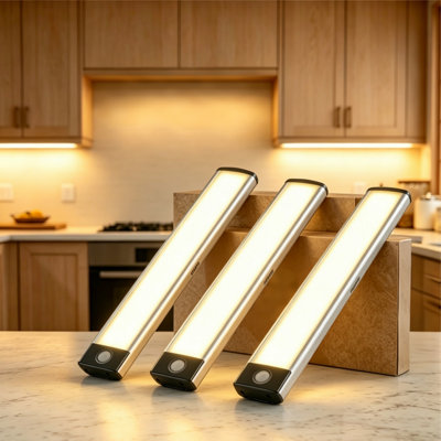 3PCS 8" Wireless Rechargeable Warm Motion Sensor LED Under Cabinet Lights 3000K Kitchen Lighting