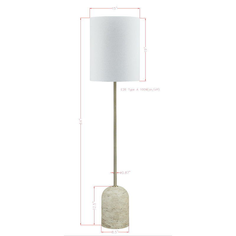 Finley 64" Metal Floor Lamp with Fabric Shade, Beige
