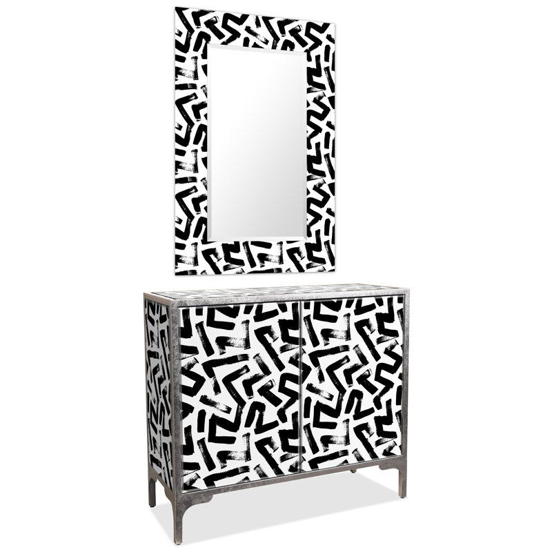 "Intertwined"  Console and Mirror Set on Reverse Printed Beveled Art Glass, by Co-Op artist Mia Xi